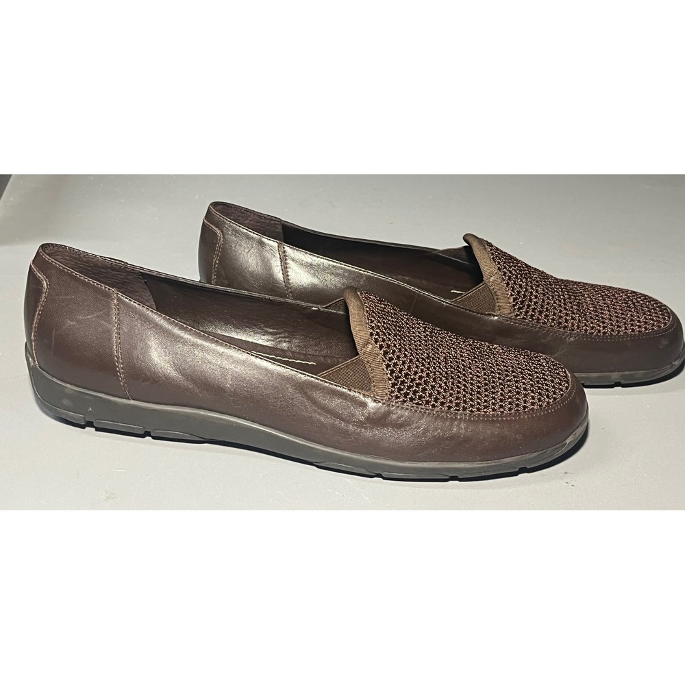 The Sak Elliott Lucca Womens 8.5 Brown Leather Woven Mesh Slip On Loafers Flats